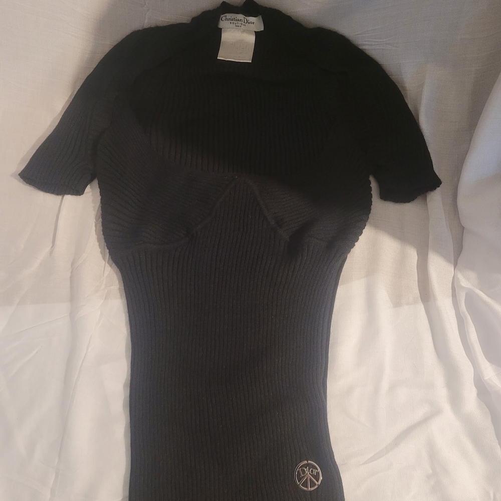 Dior Black Cowl Neck Ribbed Knit Top